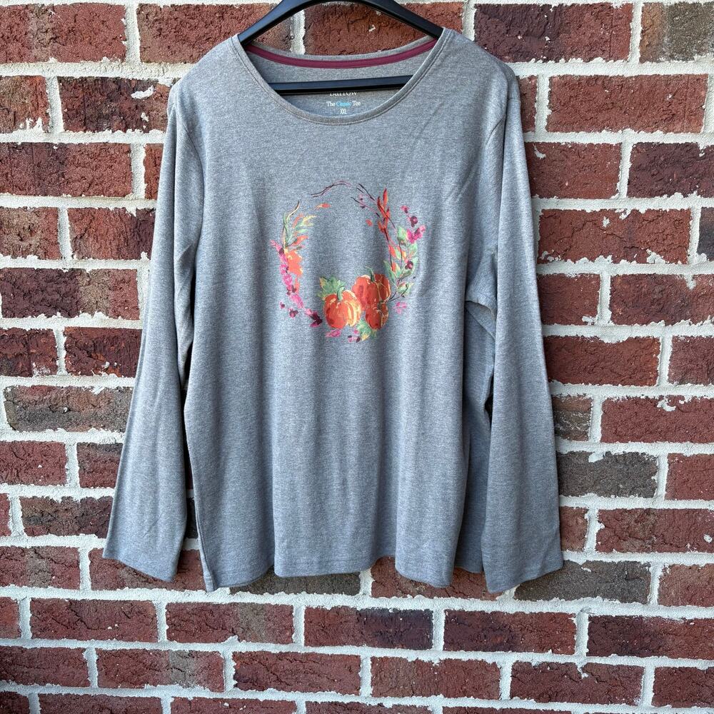 Croft & Barrow Pumpkin Floral Fall Autumn Long Sleeve T-Shirt Women’s XXL